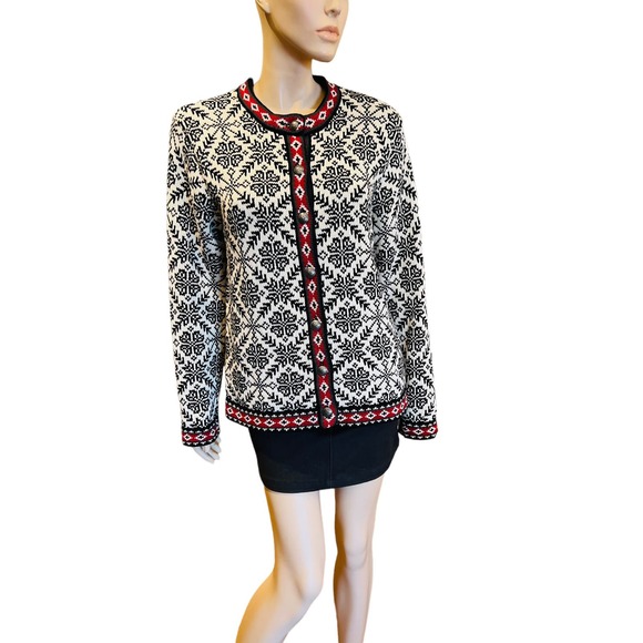 LL Bean Vintage Cardigan Women’s 100% Cotton Nordic Wool Sweater Size Large